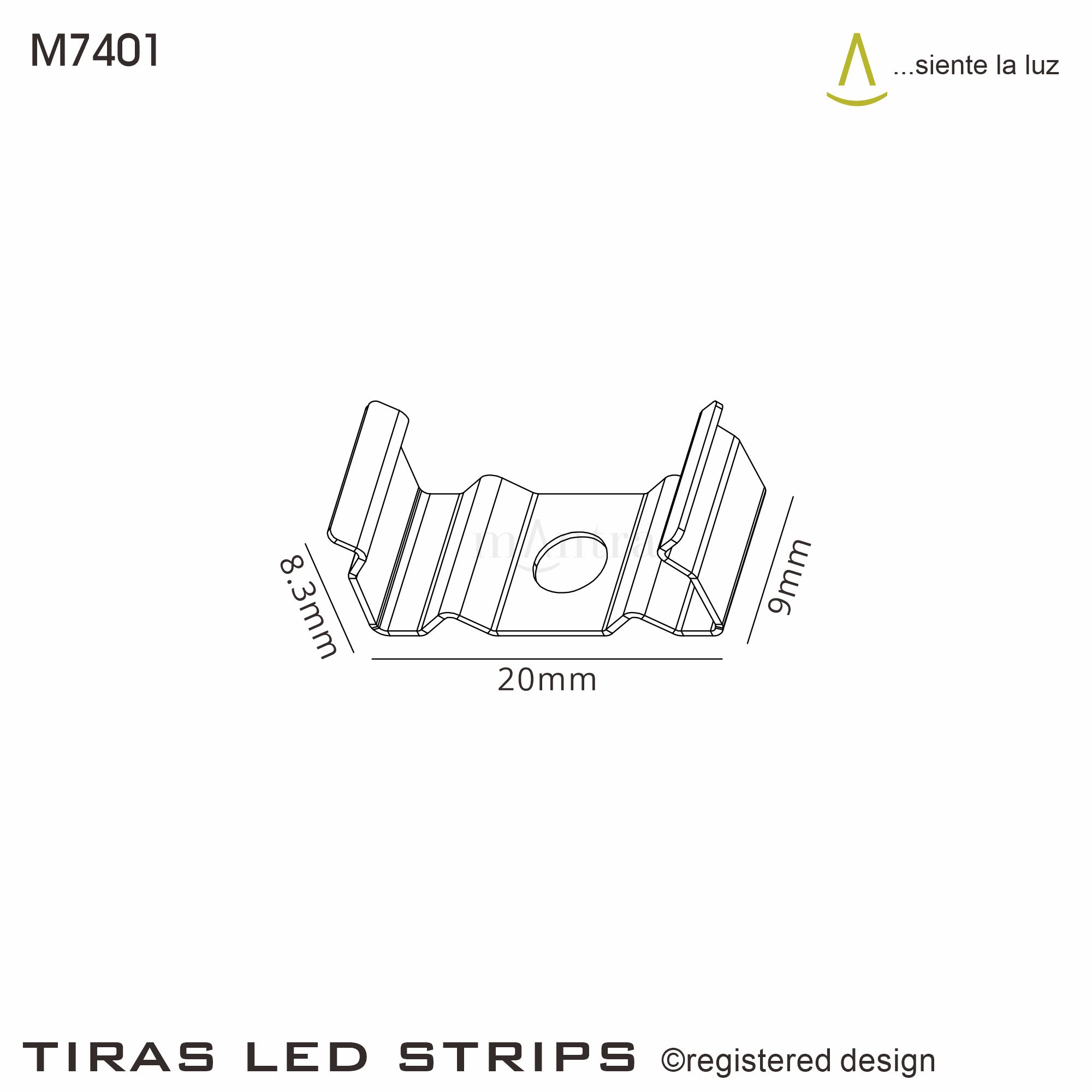 M7401  Tiras LED Strips (1pc) Profile Fixing Clip With Hole; 17.1mm x 15.3mm